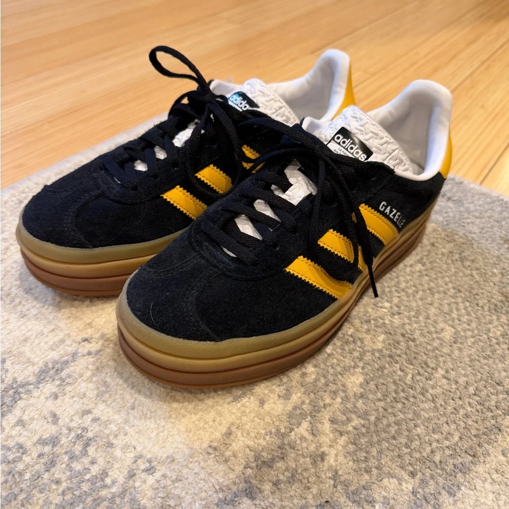adidas Gazelle Platform Sneakers in Black and Yellow